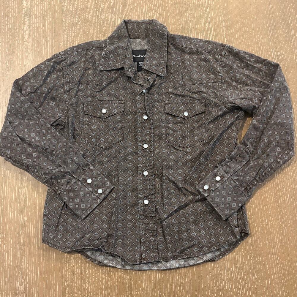 Pelham Shirt Boys Medium Black Pocket Pearl Snap Long Sleeve Western Wear Cowboy
